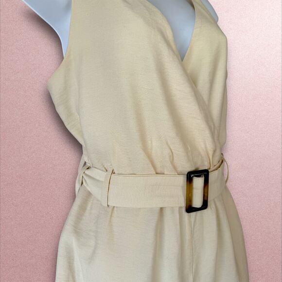 WISH Frida Sleeveless Crossover V Neck Belted Wide Leg Jumpsuit Size S Beige - Picture 8 of 16